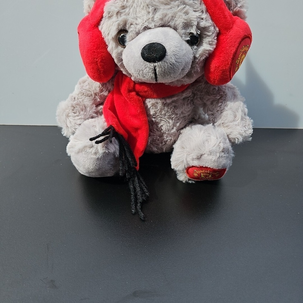 Vtg Manchester United Teddy Headphone Bear Red & Grey Official Merchandise 1997